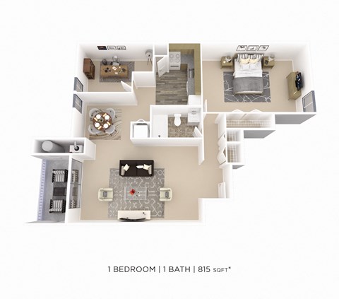 Floor plan for 1 bed, 1 bath, 815 sqft