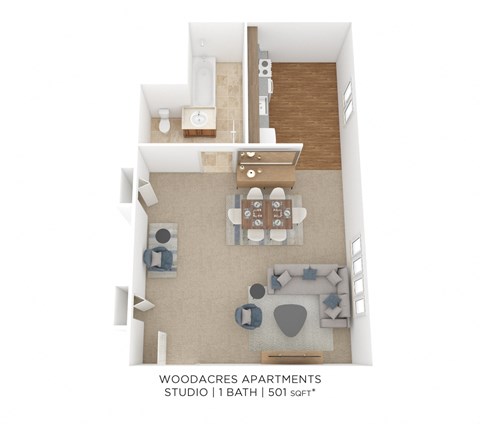 Floor plan for studio, 1 bath, 501 sqft