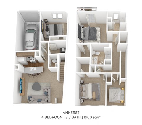 Floor plan for 4 beds, 2.5 baths, 1934 sqft