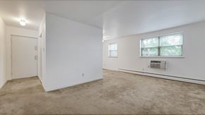 Reading apartment for rent - a living room with white walls and carpet and a window