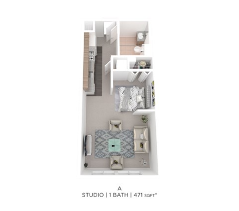 Floor plan for studio, 1 bath, 471 sqft