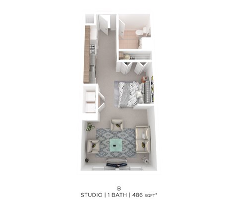 Floor plan for studio, 1 bath, 486 sqft