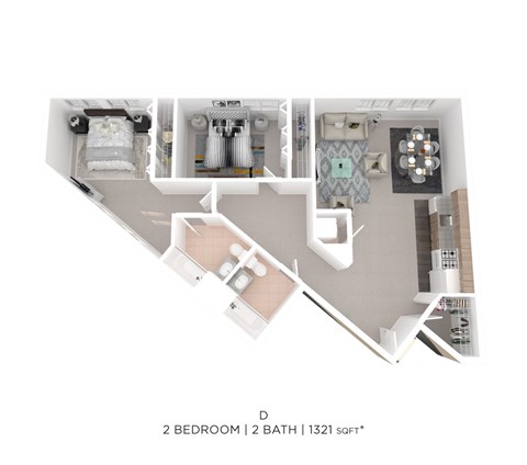 Floor plan for 2 beds, 2 baths, 1321 sqft