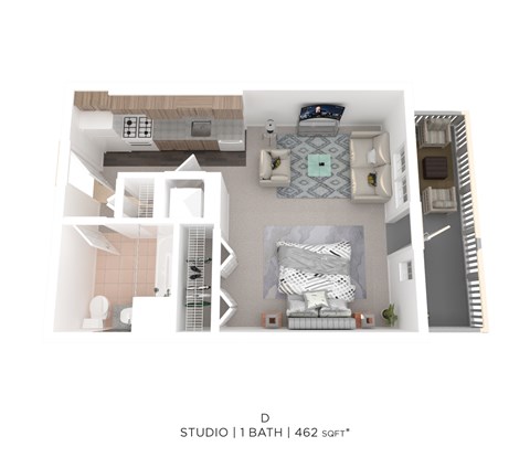 Floor plan for studio, 1 bath, 462 sqft