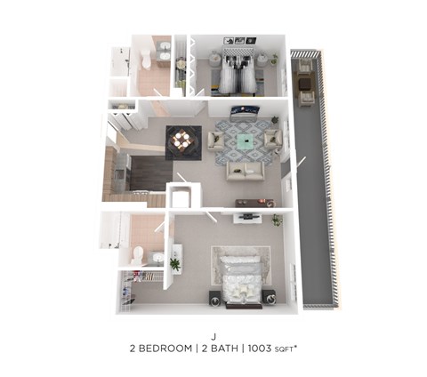 Floor plan for 2 beds, 2 baths, 1003 sqft