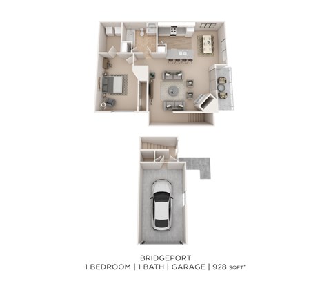 Floor plan for 1 bed, 1 bath, 928 sqft