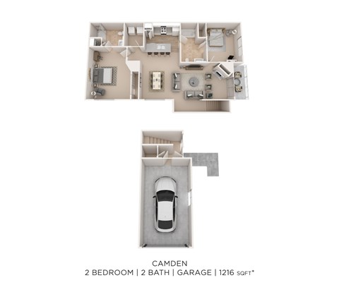 Floor plan for 2 beds, 2 baths, 1216 sqft