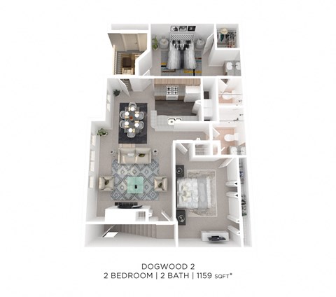 Floor plan for 2 beds, 2 baths, 1159 sqft