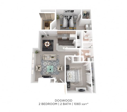 Floor plan for 2 beds, 2 baths, 1083 sqft
