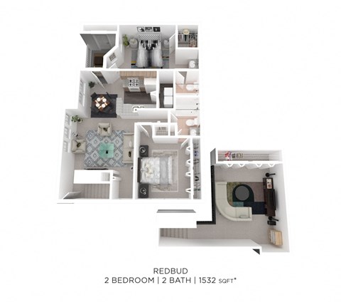 Floor plan for 2 beds, 2 baths, 1532 sqft