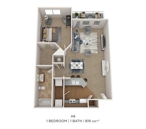 Floor plan for 1 bed, 1 bath, 807 sqft