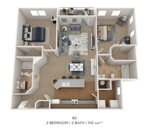 Floor plan for 2 beds, 2 baths, 1185 sqft