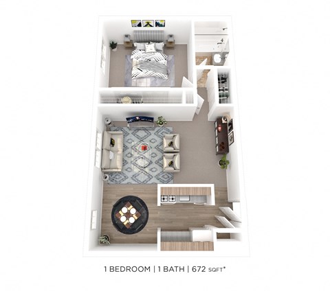 Floor plan for 1 bed, 1 bath, 695 sqft