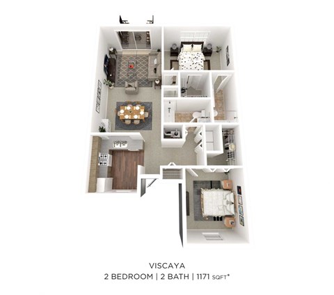 Floor plan for 2 beds, 2 baths, 1171 sqft