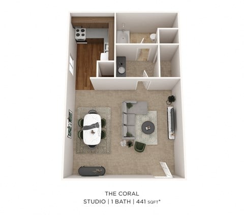 Floor plan for studio, 1 bath, 441 sqft