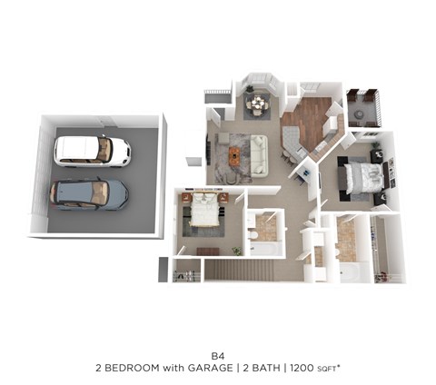 Floor plan for 2 beds, 2 baths, 1200 sqft