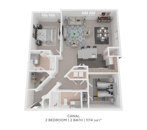 Floor plan for 2 beds, 2 baths, 1174 sqft
