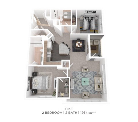 Floor plan for 2 beds, 2 baths, 1264 sqft