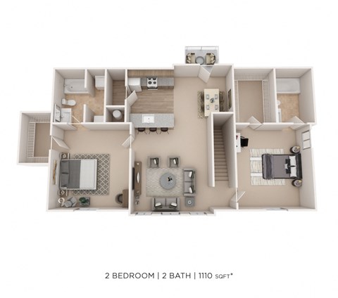 Floor plan for 2 beds, 2 baths, 925 sqft