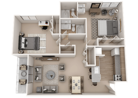 Floor plan for 2 beds, 2 baths, 870 sqft