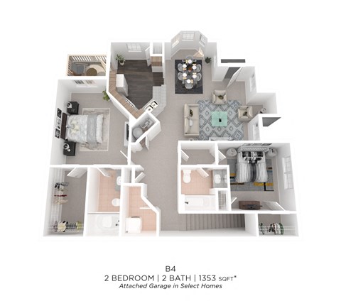Floor plan for 2 beds, 2 baths, 1353 sqft