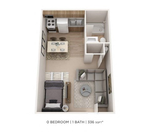 Floor plan for studio, 1 bath, 336 sqft