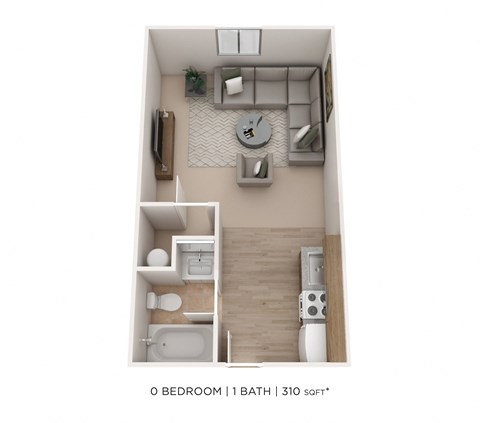Floor plan for studio, 1 bath, 310 sqft