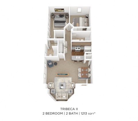 Floor plan for 2 beds, 2 baths, 1213 sqft