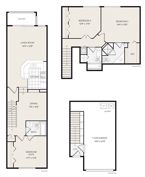 Floor plan for 3 beds, 3 baths, 1512 sqft