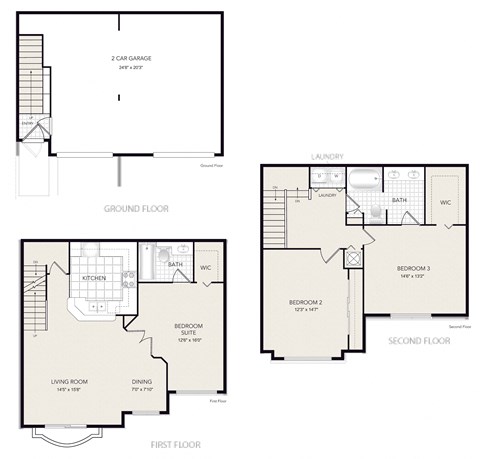 Floor plan for 3 beds, 2 baths, 1554 sqft