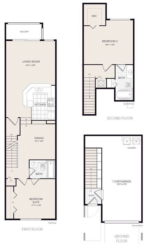 Floor plan for 2 beds, 2 baths, 1266 sqft