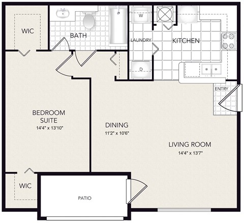 Floor plan for 1 bed, 1 bath, 795 sqft
