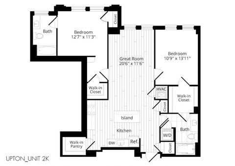 Floor plan for 2 beds, 2 baths, 1098 sqft
