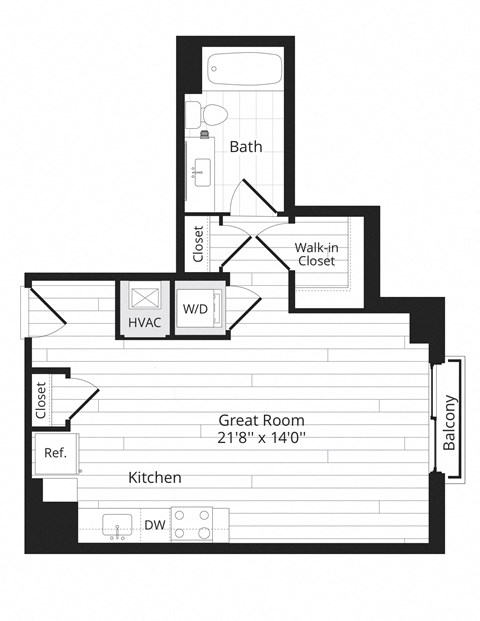 Floor plan for studio, 1 bath, 507 sqft