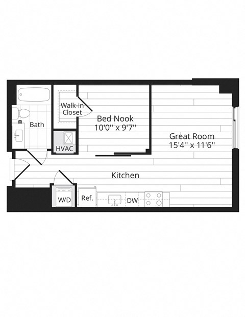Floor plan for studio, 1 bath, 552 sqft