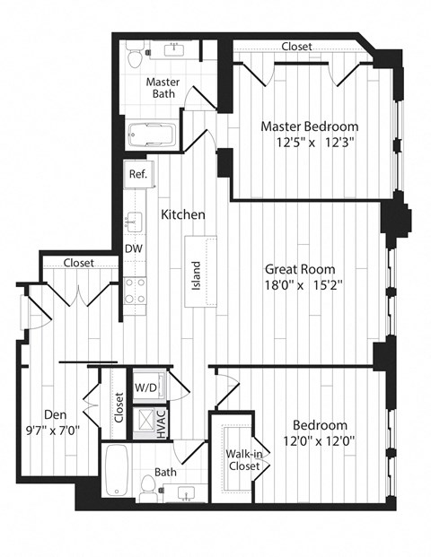 Floor plan for 2 beds, 2 baths, 1247 sqft