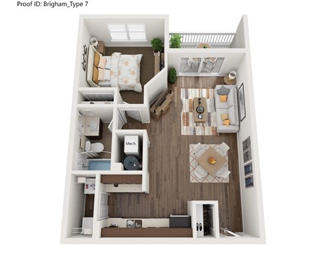 Floor plan for 1 bed, 1 bath, 863 sqft