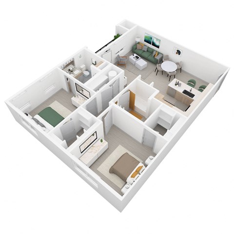 Floor plan for 2 beds, 2 baths, 1072 sqft