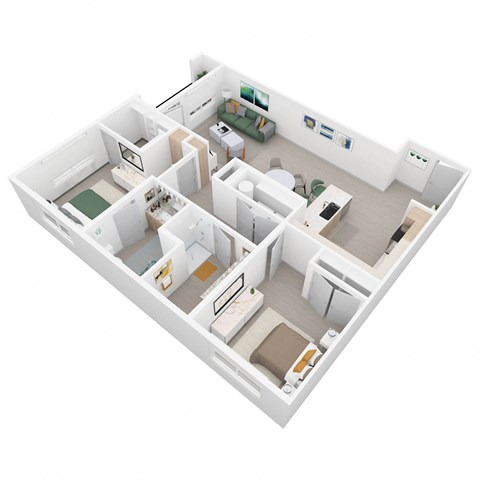 Floor plan for 2 beds, 2 baths, 1155 sqft