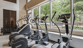 Atlanta apartment for rent - A row of elliptical machines are lined up in a gym.
