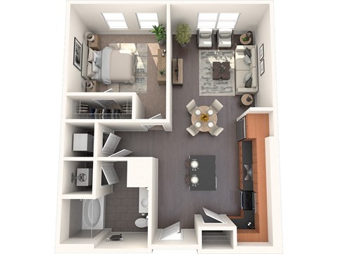 Floor plan for 1 bed, 1 bath, 758 sqft