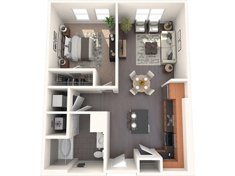 Floor plan for 1 bed, 1 bath, 789 sqft