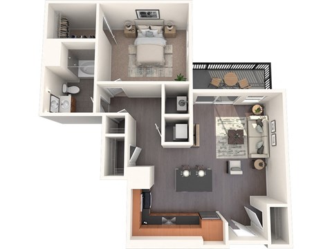 Floor plan for 1 bed, 1 bath, 841 sqft