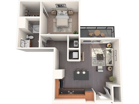 Floor plan for 1 bed, 1 bath, 811 sqft