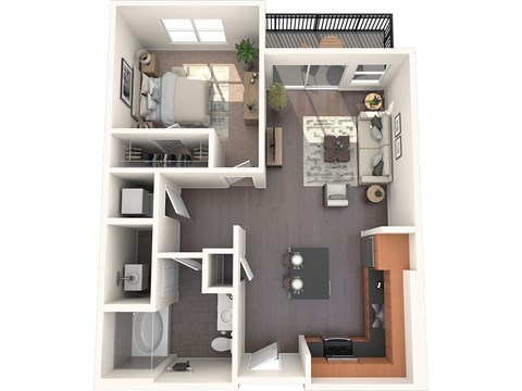 Floor plan for 1 bed, 1 bath, 725 sqft