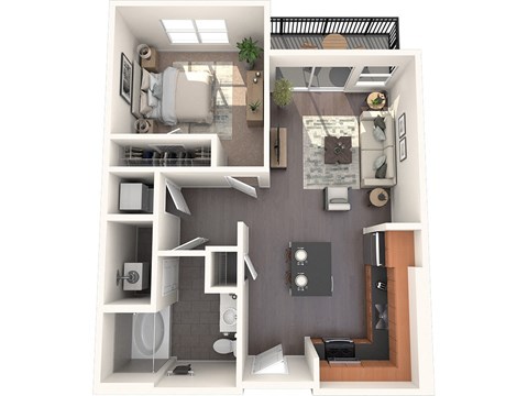 Floor plan for 1 bed, 1 bath, 696 sqft