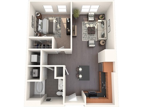 Floor plan for 1 bed, 1 bath, 746 sqft