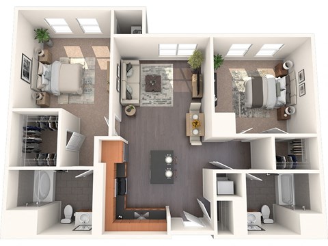 Floor plan for 2 beds, 2 baths, 1100 sqft