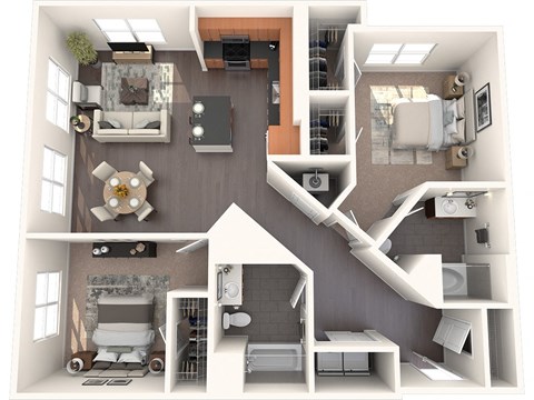 Floor plan for 2 beds, 2 baths, 1208 sqft