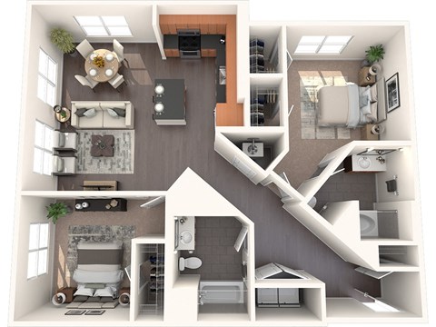 Floor plan for 2 beds, 2 baths, 1206 sqft